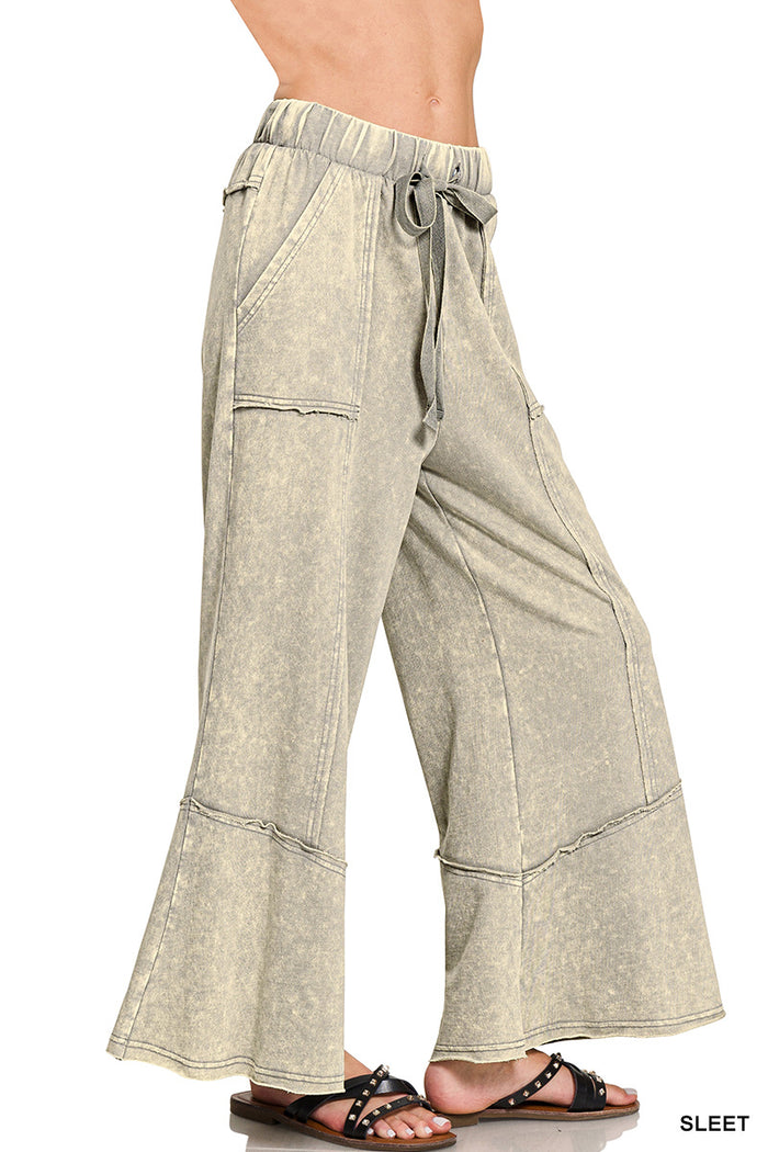 Flare Hem Pants With Pockets in Sleet