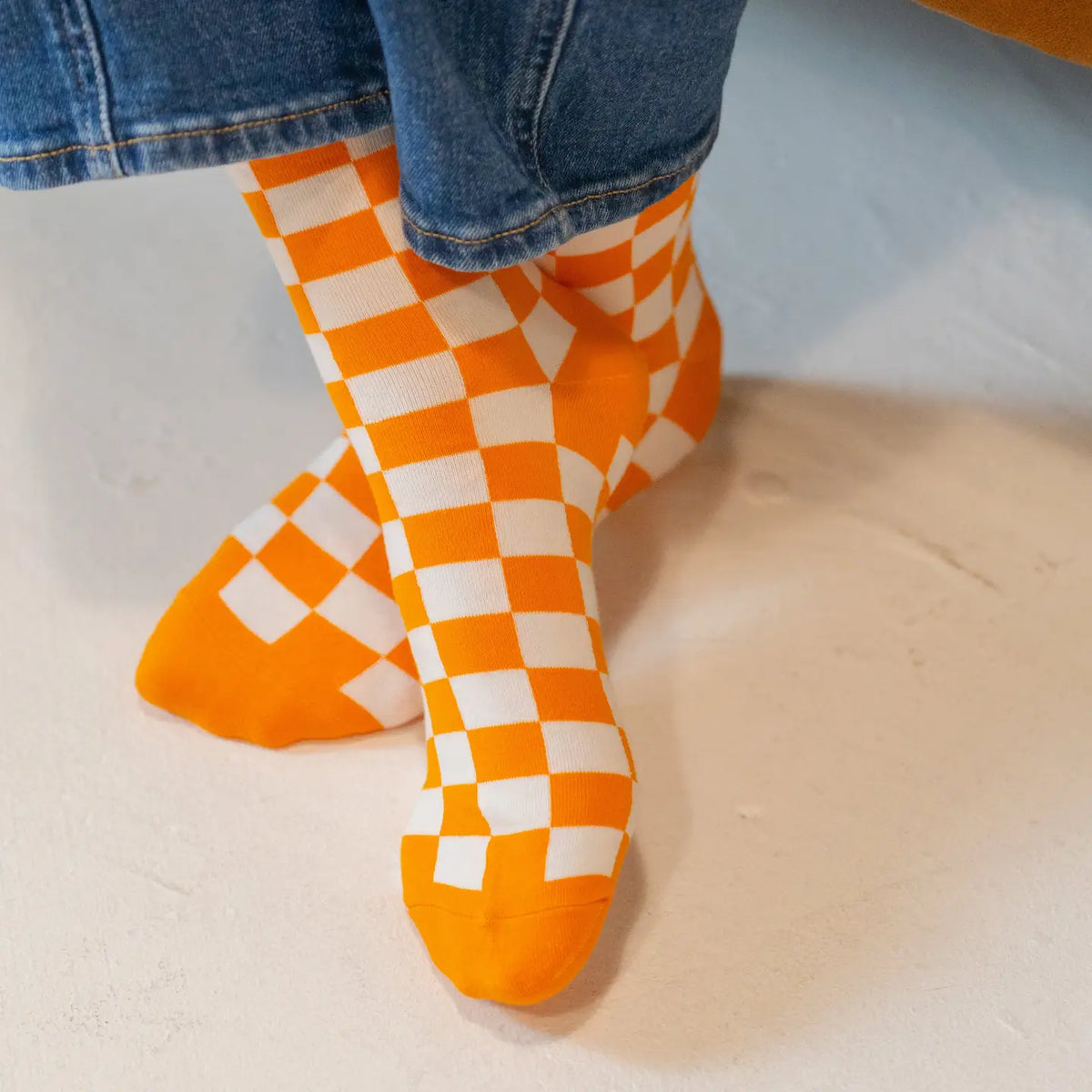 Checkerboard Socks in Orange/White