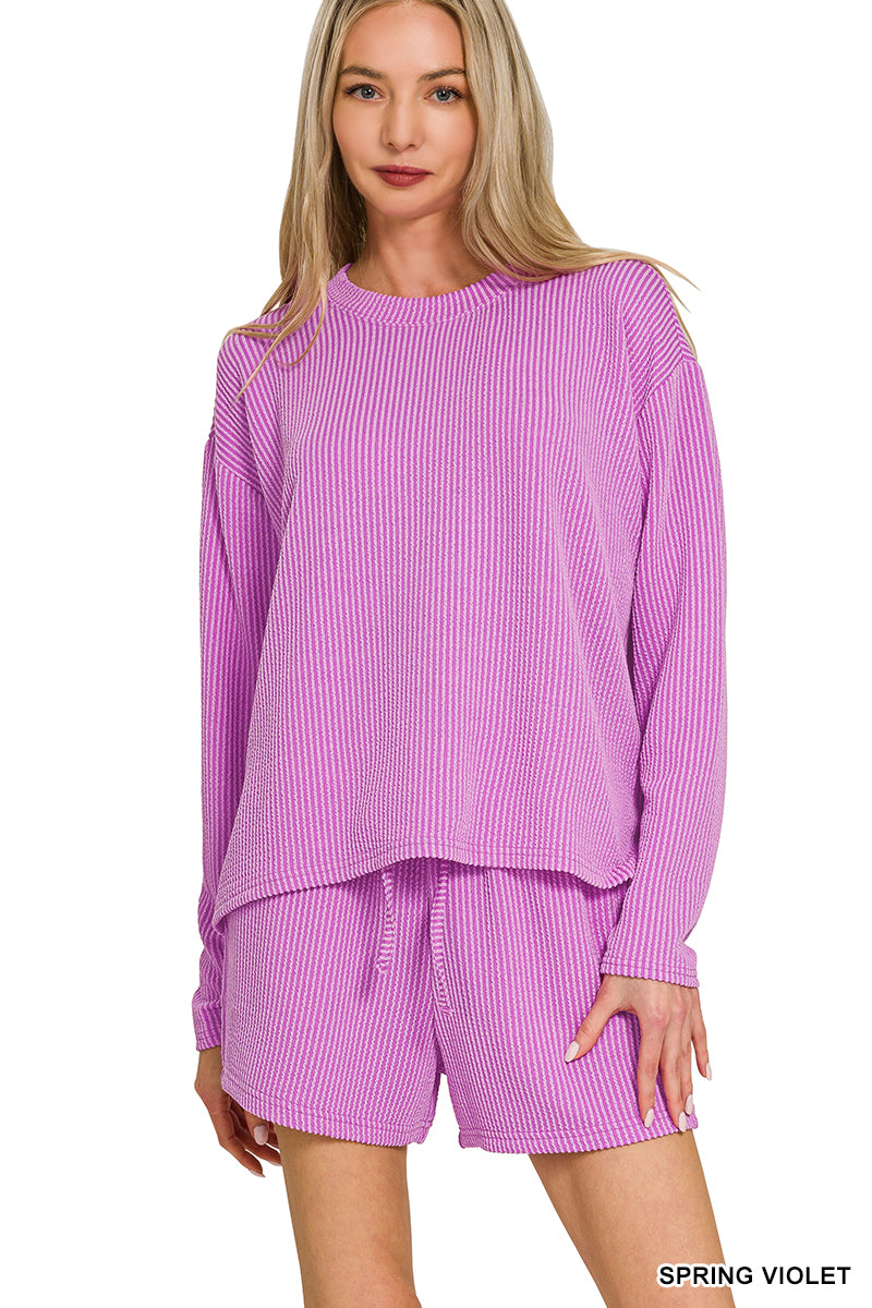 Ribbed Long Sleeve Short Set- 2 Colors!