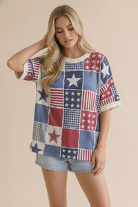 Drop Shoulder SS Oversized Star & Stripe Top