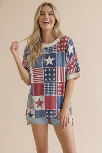 Drop Shoulder SS Oversized Star & Stripe Top