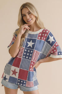 Drop Shoulder SS Oversized Star & Stripe Top