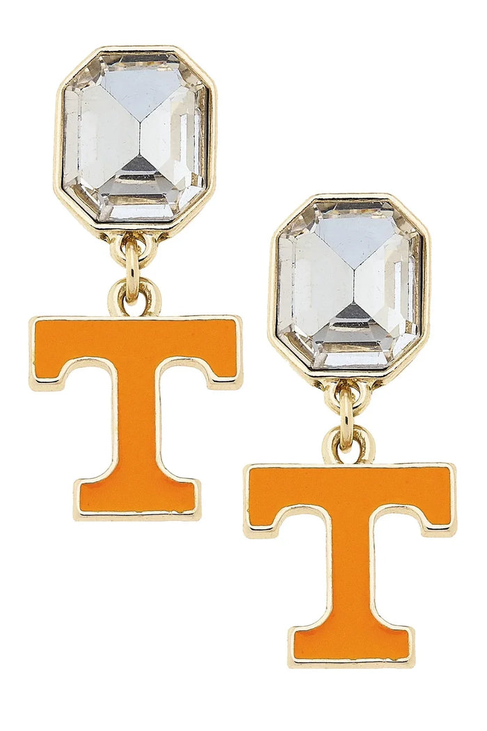 TN Vols Rhinestone Enamel Logo Earrings in Shiny Gold