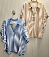 Stripe Collared Oversized Curvy Top in 2 Colors!