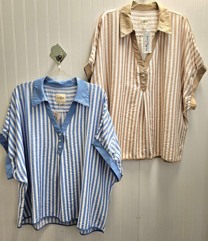 Stripe Collared Oversized Curvy Top in 2 Colors!