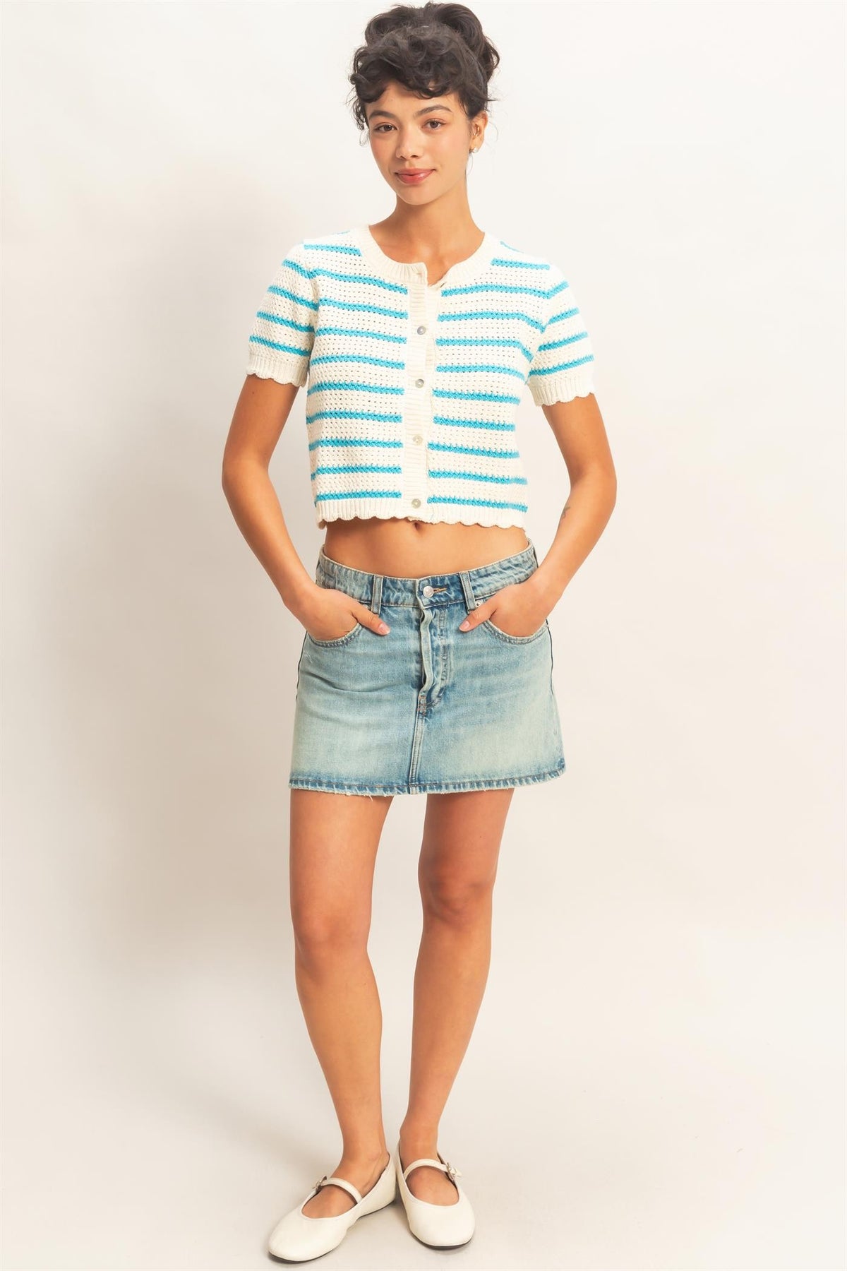 Striped Cardigan With Scallop Edge- 2 Colors!