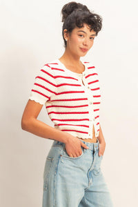 Striped Cardigan With Scallop Edge- 2 Colors!