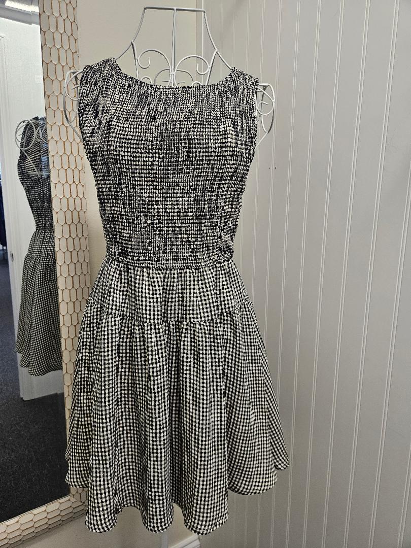 Gingham Sleeveless Mini Dress in Black