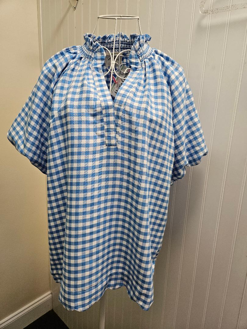 Gingham Blouse Scalloped Hem in 2 Colors!