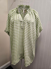 Gingham Blouse Scalloped Hem in 2 Colors!