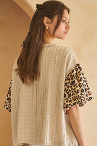 Textured Leopard Bubble Sleeve Beige Multi