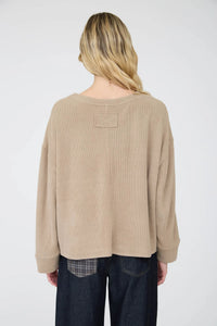Oversized LS Textured Knit Top in Taupe