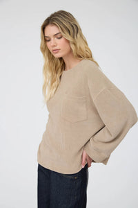 Oversized LS Textured Knit Top in Taupe