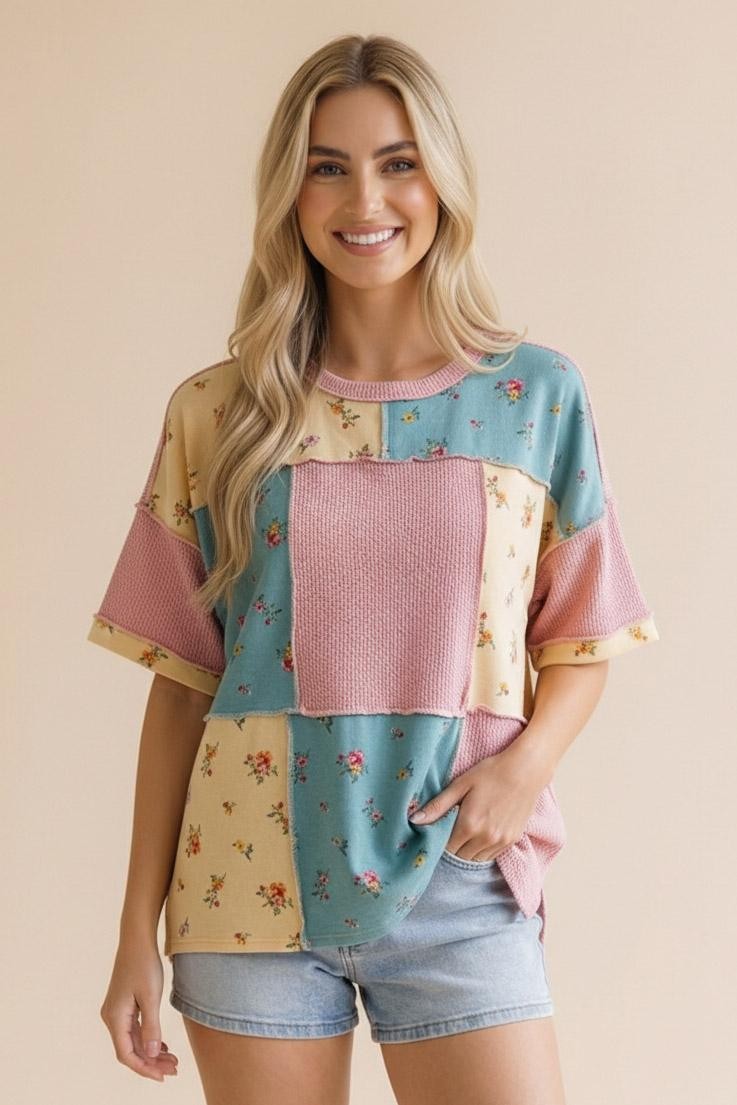 Round Neck Two Tone Top- 2 Colors!