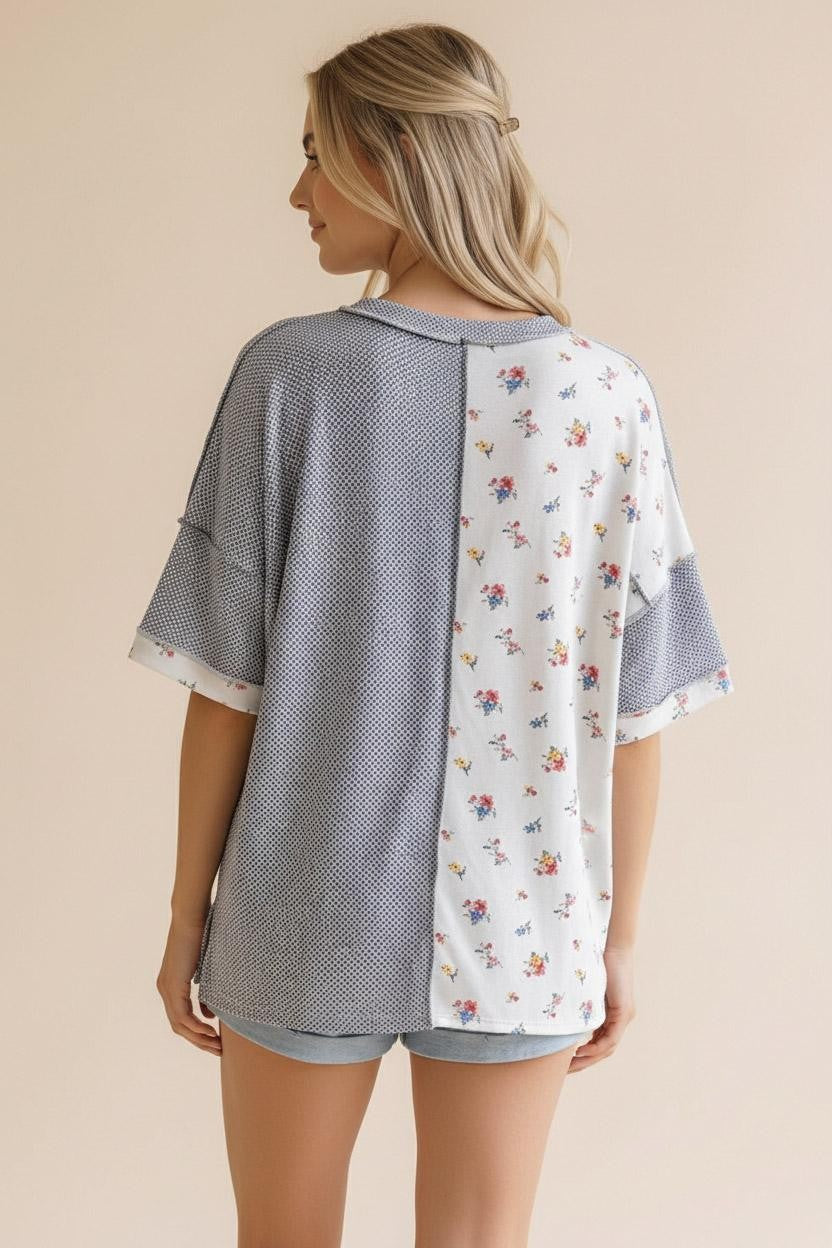 Round Neck Two Tone Top- 2 Colors!