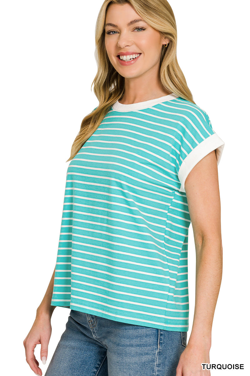 Contrast Trim Cap Sleeve Tee- 4 Colors!