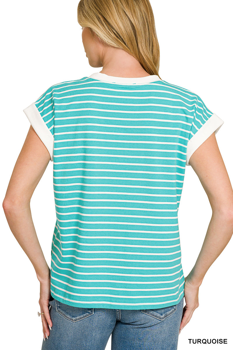 Contrast Trim Cap Sleeve Tee- 4 Colors!