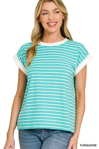 Contrast Trim Cap Sleeve Tee- 4 Colors!