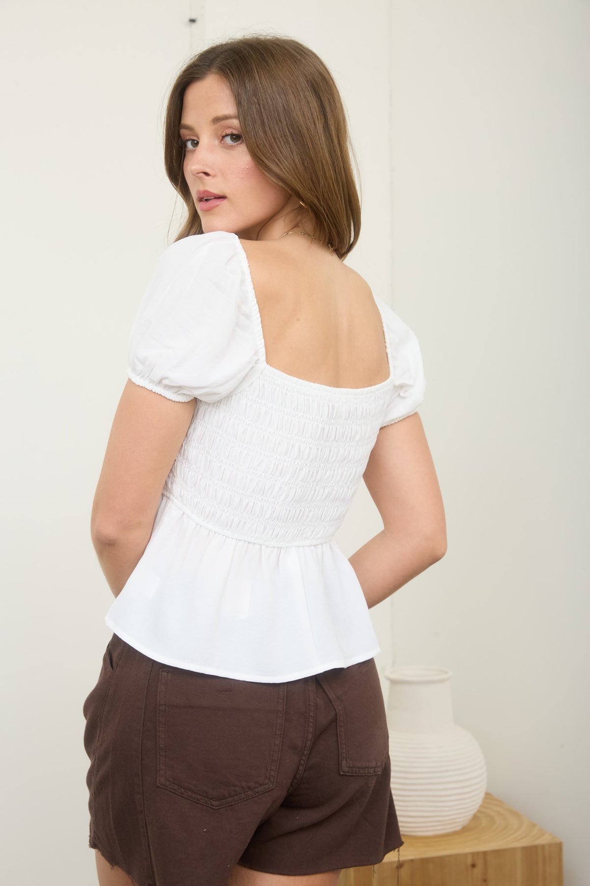 Front Tie Detail Puff Top - 2 Colors!