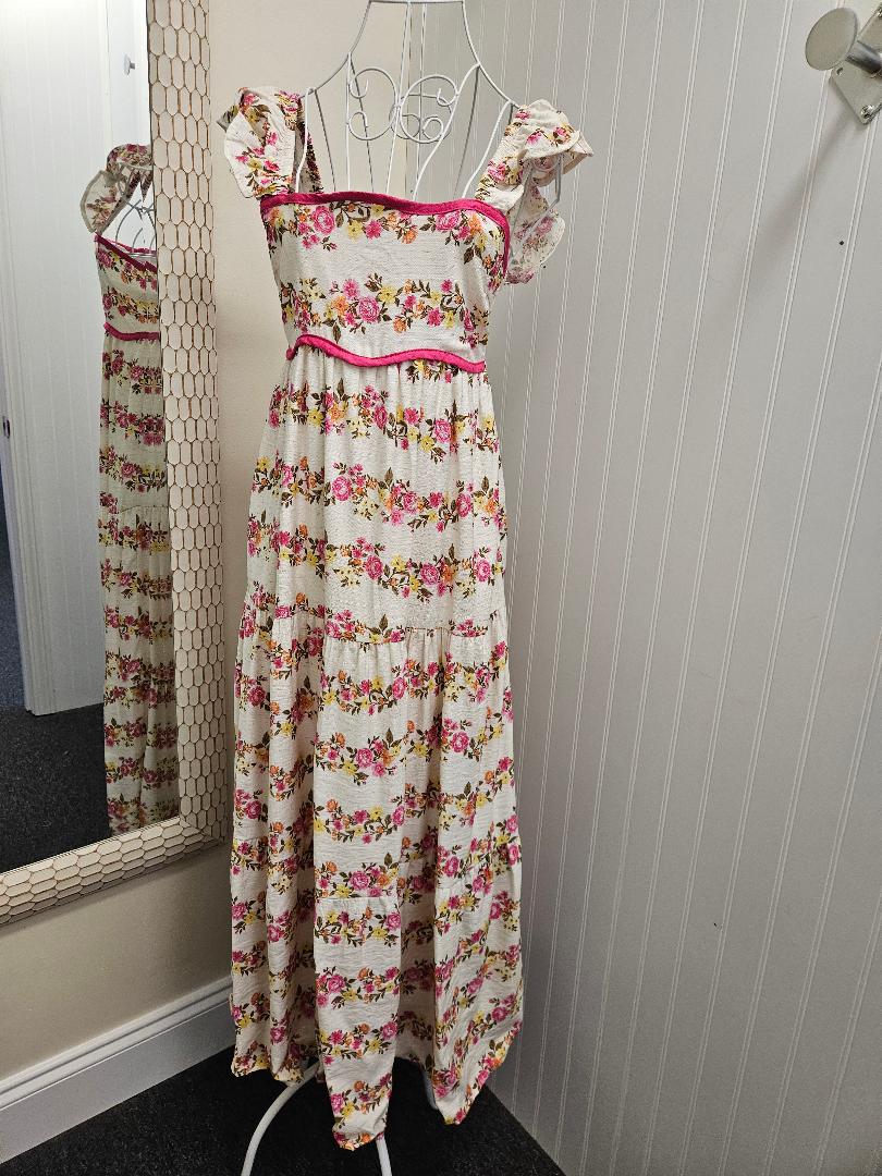 Wavy Floral Pattern Dress Pink Multi