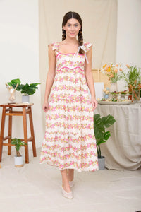 Wavy Floral Pattern Dress Pink Multi