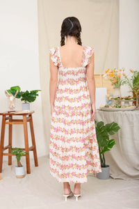 Wavy Floral Pattern Dress Pink Multi