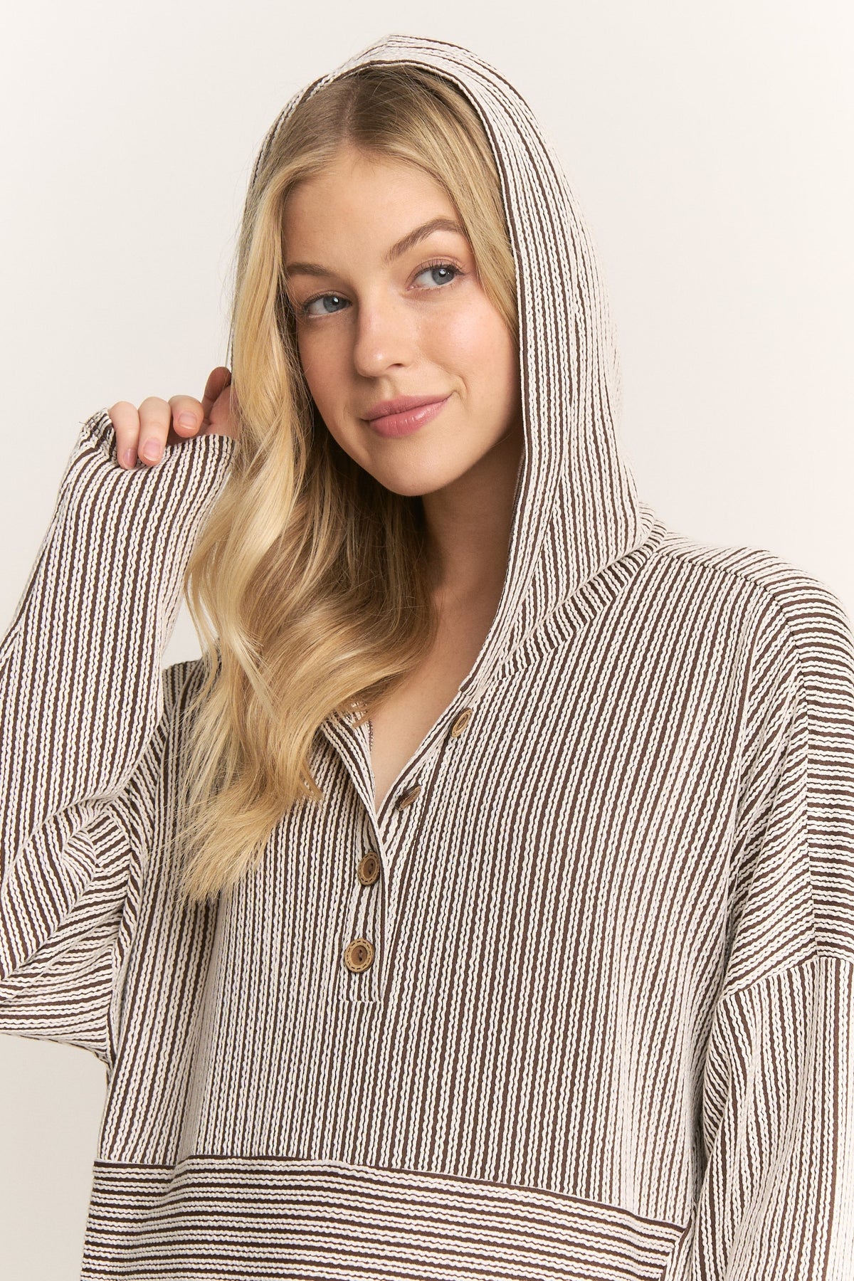LS Stripe Hoodie in Burgundy
