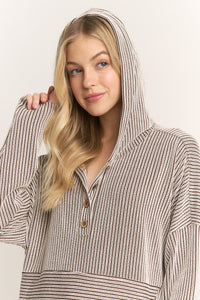 LS Stripe Hoodie in Burgundy