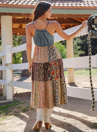 Boho Patchwork Dress in Latte