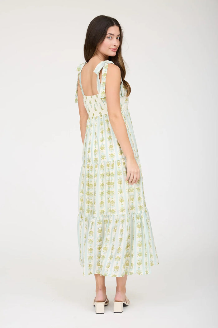 Stripe Floral Sleeveless Dress in Sage