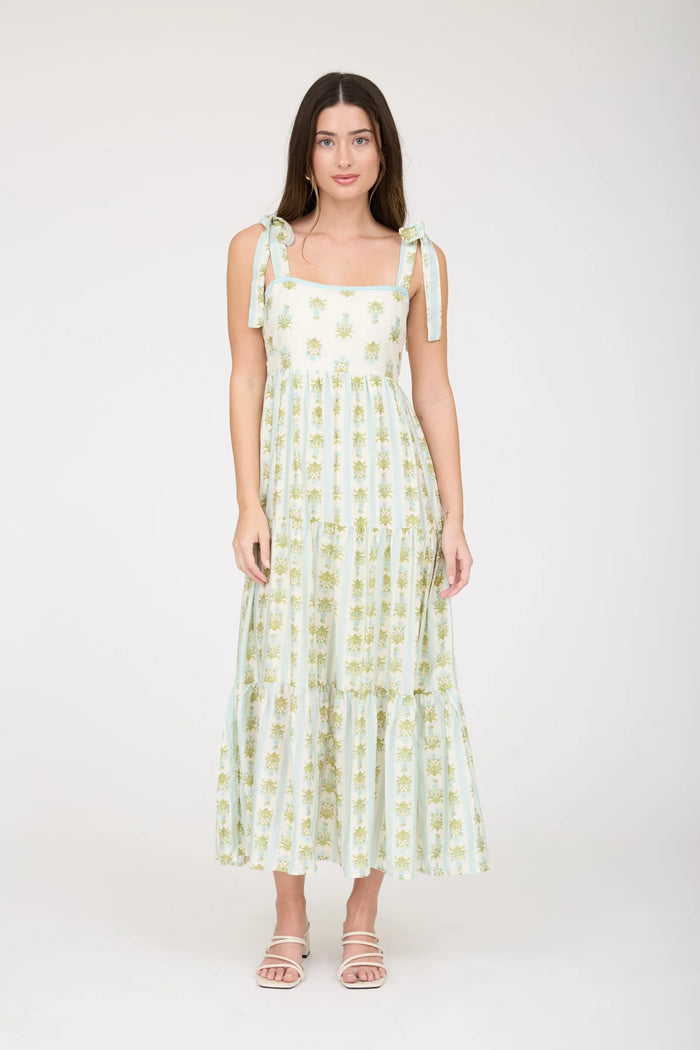 Stripe Floral Sleeveless Dress in Sage