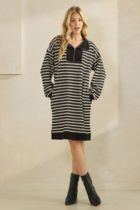Zip Up Stripe Dress - 2 Colors!